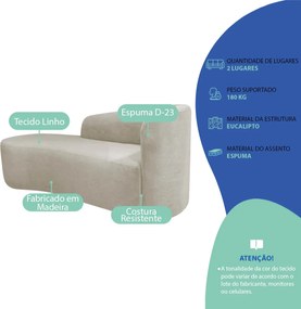 Kit Divã Recamier Orgânico França 140cm Lado Esquerdo e 2 Poltronas Amore Linho