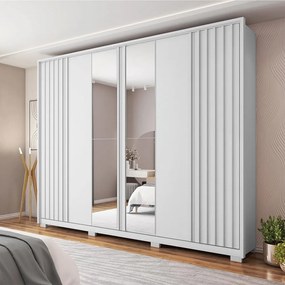 Guarda Roupa Casal Bravus 6 Portas de Bater com 2 Espelhos e 4 Gavetas  MDP Branco G11 - Gran Belo