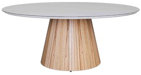 Mesa de Jantar Menfis Redonda Tampo com Vidro Pintura Laca Base com Acabamento Laminado