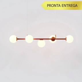 Pendente Jabuticaba Linear Small Retângular 26X20X98Cm Alumínio E Glob... (COBRE, FOSCO)