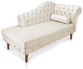 Divã Recamier Capitonê Mônaco 165 cm Suede Bege Pés Chanfrado- D'Rossi