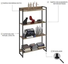 Estante Livreiro Dynamica Industrial 80cm 4 Prateleiras C08 Carvalho -
