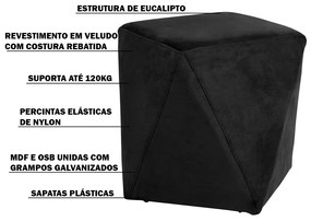 Kit 02 Puffs Decorativo Sala de Estar Blois Veludo Preto G15 - Gran Belo