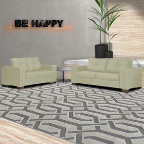 Conjunto Sofá 3 e 2 Lugares Sala de Estar kenny Couro Off White G43 - Gran Belo