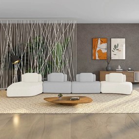 Sofá 4 Lugares Orgânico com Chaise e 3 Módulos Berlim Bouclê Off White/Cinza Claro K01 - D'Rossi