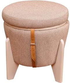 Puff Baú Flex Linho Jacquard Niagara com Tampo e Pés Laca Off White 46 cm - 71408 Sun House