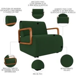 Poltrona Decorativa Orgânica para Sala Belarus Z08 Veludo Verde Musgo