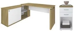 Mesa Escrivaninha em L Sharp e Gaveteiro 2 Gavetas Tok A06 Olmo/Branco
