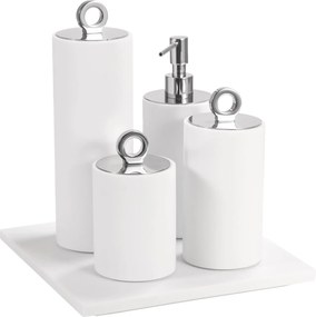 Conjunto Banheiro Redondo Puxador Ello 4 Pçs Resina - Branco Fosco - Cromado  Branco Fosco - Cromado