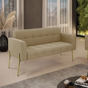 Sofá Namoradeira 2 Lugares Pé de Ferro Dourado Elisa Suede D03 - D'Rossi - Marrom Rato