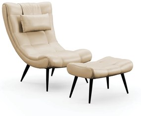 Kit 01 Poltrona e 01 Puff Sher Facto Pés Palito de Ferro D03 - D'Rossi - Bege