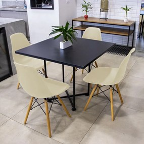 Kit 04 Cadeiras Eiffel Nude e 01 Mesa de Jantar 04 Lugares Jade 90 cm Preto Base Metálica Industrial Preto M05 - D'Rossi