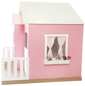 Casinha de Brinquedo Artesanal Janela Lateral Versátil com Cortinas MDF Rosa/Branco L12 - Gran Belo