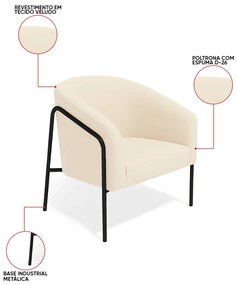 Poltrona Sala Industrial Alta Preto Stella Veludo D03 - D'Rossi - Bege