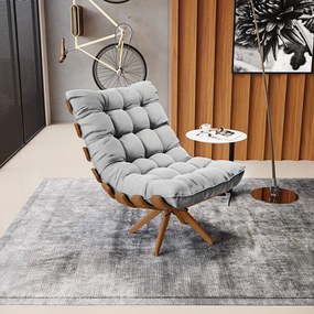 Poltrona Giratoria Costela Kit 2 Suede Base de Madeira MA30 M11 - D'Rossi - Cinza