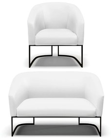 Sofá Namoradeira e Poltrona Base Industrial Preto Stella Sintético D03 - D'Rossi - Branco