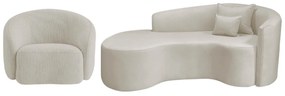 Kit Recamier Curvo Sala de Estar Inglaterra 180cm Lado Esquerdo e Poltrona Orgânica Luxo Amore Linho