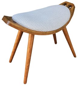Puff Banqueta Wink Linho Geométrico Zig Zag Bege Pés Palito Castanho - D'Rossi