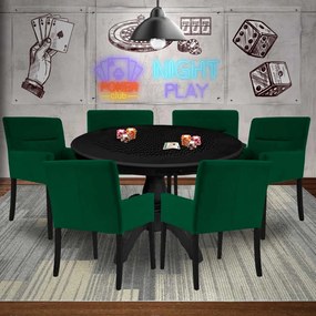 Mesa de Jogos Carteado Montreal Redonda Tampo Reversível Preto com 6 Cadeiras Vicenza Verde G36 G15 - Gran Belo