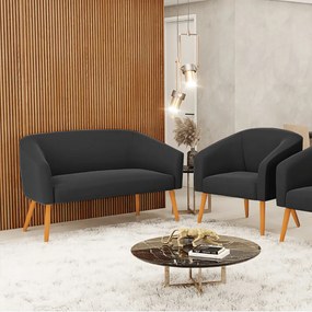 Sofá Namoradeira e Poltrona Pé Palito Castanho Stella Suede Preto D03 - D'Rossi