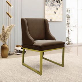 Cadeira Sala de Jantar Industrial Dourado Kit 2 Liz Suede D03 - D'Rossi - Marrom