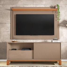 Painel TV 55 Pol 150cm com Rack Bancada para Sala Visari C01 - D'Rossi - Marrom/Freijó