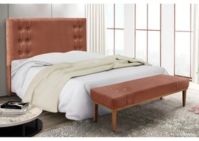 Cabeceira Cama Box Casal 140cm e Recamier Gênova Veludo S04 - D'Rossi - Cobre