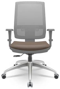 Cadeira Brizza Diretor Grafite Tela Cinza Assento Vinil Marrom Base RelaxPlax Alumínio - 66026 Sun House