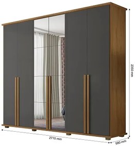Guarda-Roupa Casal Com Espelho 6 Portas 5 Gavetas Estrela Cinamomo/Grafite – RV Móveis