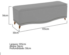 Calçadeira Estofada Yasmim 195 cm King Size Corano Cinza - ADJ Decor