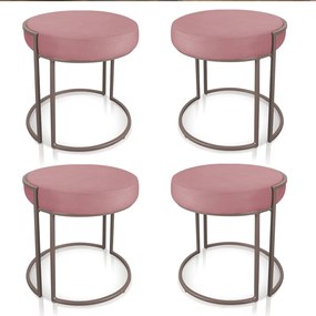Puff Redondo Base Industrial Cobre Kit 4 Love Suede D03 - D'Rossi - Rose