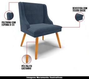 Kit 5 Cadeiras Decorativas Sala de Jantar Pés Palito de Madeira Firenze Suede Azul Marinho/Natural G19 - Gran Belo