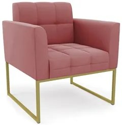 Sofá Namoradeira e 1 Poltrona Base Industrial Dourado Ana Suede Rosê -