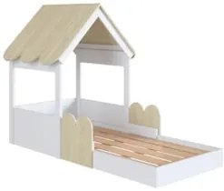 Cama Solteiro Infantil Montessoriana Casinha Nana Branco/Carvalho C06