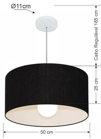 Lustre Pendente Cilíndrico Md-4206 Cúpula em Tecido 50x25cm Preto - Bivolt