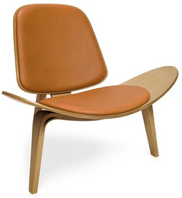 Poltrona Decorativa Base de Madeira Shell Sintético PU Caramelo P01 - D'Rossi