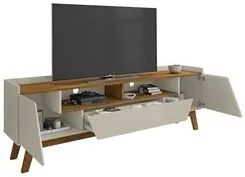 Rack Bancada para TV 70 Pol Pés Retrô 180cm Flora B02 Off White/Natura