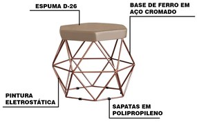 Puff Decorativo Base Bronze Elsa Suede Cappuccino G41 - Gran Belo