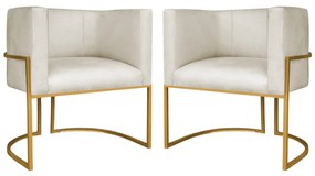 Kit 2 Poltronas Dália Luxo Moderna Estofada Design Sofisticado com Base de Ferro Dourado Linho