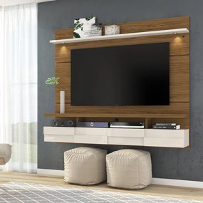 Painel TV 60 Pol 182cm Bancada Suspensa para Sala Quelen Naturale/Off White M20 - D'Rossi