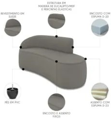 Sofá 3 Lugares Para Sala 180cm Orgânico Wendi Suede Grafite I01  - Mpo