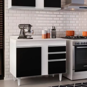 Balcão de Cozinha Lavanderia com Tampo 02 Gavetas Bia 100 cm L06 - D'Rossi - Branco e Preto