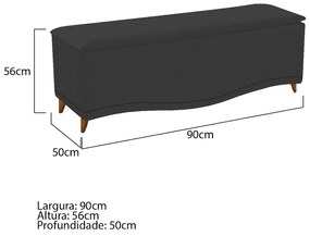 Calçadeira Estofada Yasmim 90 cm Solteiro Corano Preto - ADJ Decor
