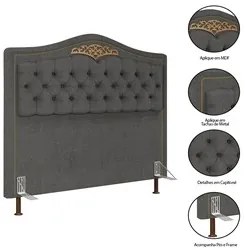 Cabeceira Cama Box Casal King 195cm com Tachas Imperial J02 Linho Graf