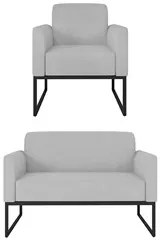 Kit Namoradeira e 1 Poltrona Decorativa Base Industrial Preta Maressa