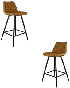 Kit 2 Banquetas Decorativas Magé PU Matelassê c/Apoio para os Pés Base em Aço Marrom G56 - Gran Belo