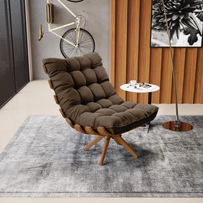 Poltrona Giratoria Costela Kit 2 Suede Base de Madeira MA30 M11 - D'Rossi - Marrom