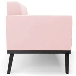Sofá Namoradeira e 2 Poltronas Base Madeira Preto Ana Suede Rosa Bebê