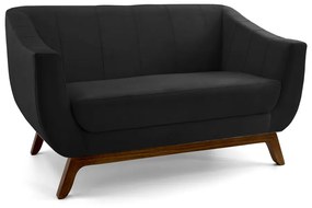Sofá 2 Lugares Odeon D07 140cm Base Madeira Veludo Preto - D'Rossi