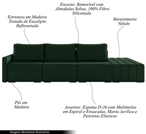 Sofá Ilha Modulado Milos 312cm Puff Lateral Veludo Verde G33 - Gran Belo